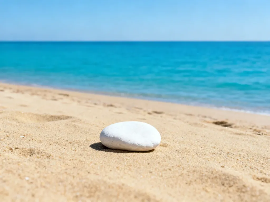 Turkusowe wody Morza Śródziemnego przy piaszczystej plaży na Cyprze. Widok na spokojne morze i horyzont w słoneczny dzień.