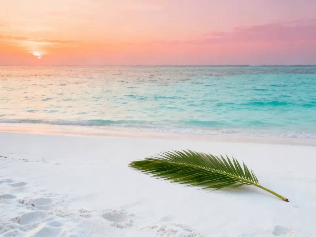 Piaszczysta plaża na Zanzibarze o zachodzie słońca z widokiem na turkusowy Ocean Indyjski.